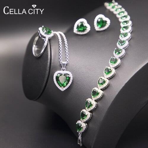 Cellacity Emerald Jewelry Set for Women Trendy Heart shaped Womens Wear Jewelry Elegant Female Fine Jewelry for Party Wholesale