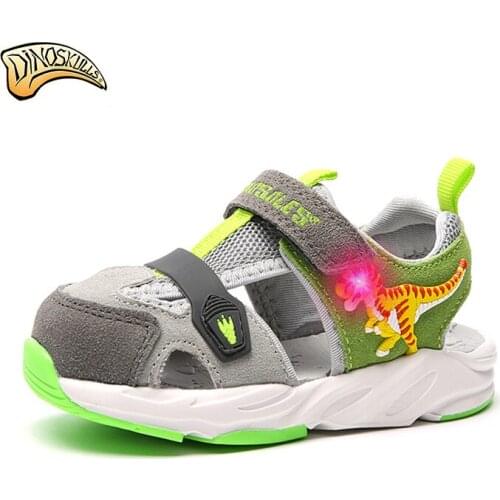 Dinoskulls Baby Sandals Toddler Sandals Front Toe Closed Baby Boy Soft Sandals Baby Girls Summer Shoes Led Light Up Shoes 22-26