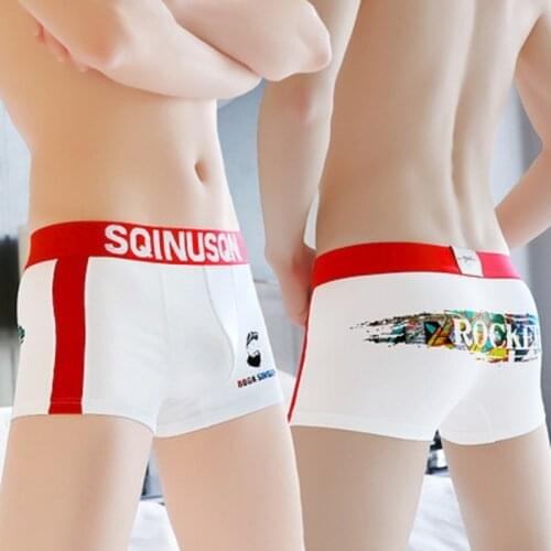 Men Printing Underwear Boxers Cotton Soft Low Waist Underpants Breathable U Convex Pouch Boxer Para Hombre Sexy Men Shorts