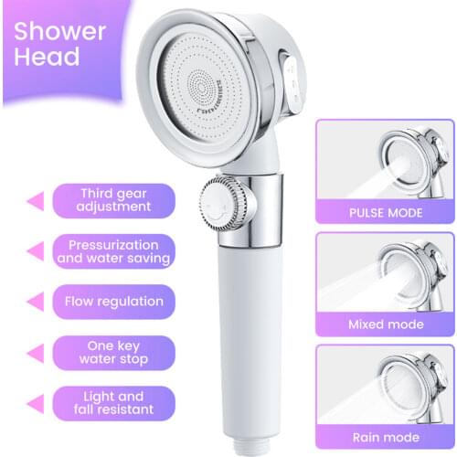 Skin Care High Pressure 3 Modes Shower Head with Stop Button Water Saving Bathroom Accessories Shower Set