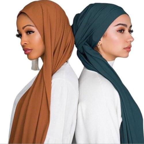 Jersey Ripple hijab scarf for muslim women soild color turban head scarf islamic wrap head shawls long hijabs femme musulman