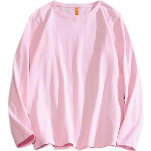 Mens Casual Solid T Shirt Men Oversize O-neck Long Sleeve T-shirts Loose Tee Shirt Spring Autumn Men Tops Pink
