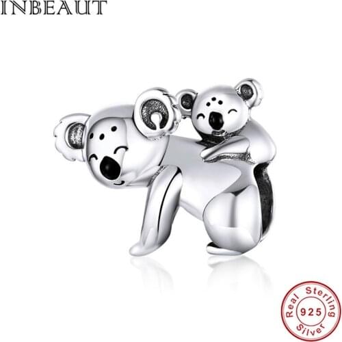INBEAUT New hot sale 925 sterling silver koala baby and mom charm beads fit Brand bracelet jewelry making woman DIY gift