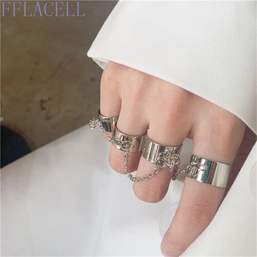 New Fashion Hip-Hop Punk Style Multi-Layer Conjoined Four-Piece Chain Opening Adjustable Ring Men And Women Party Jewelry Gifts