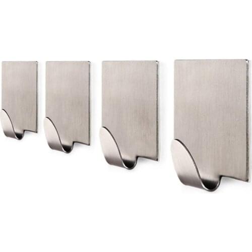Bathroom Self Adhesive Hook for Towel and Robe , Brushed Stainless Steel, 4 - Pieces