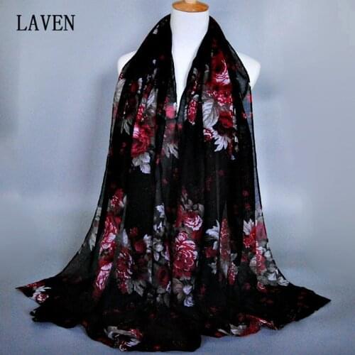 Laven Print Floral Hijab Scarf Women Luxury Flower Pattern Long Shawl Wrap Viscose Scarves for Ladies Islamic Pashmina Bandana