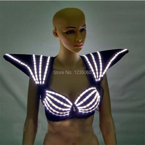 Fashion High quality colorful LED costumes can change 7 colors Sex LED bra with remote control for dj dancing stage performance