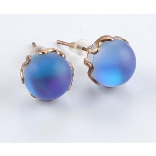 Disassembly 10mm Fashion Light Blue Round bead Earrings with Beautiful Acrylic Beaded Party Wedding Earrings