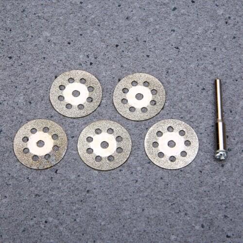 5pcs 22mm Diamond Cutting Disc Wheel Silver with 1pc Mandrel Kit Set For Rotary Drill Tool Accessories
