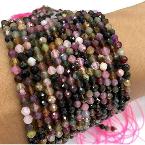 Natural Muti Tourmaline Beads Micro Faceted Beads 2mm 3mm 4mm Faceted Gem Spacer Beads,Small Tiny Beads,1string of 15.5"