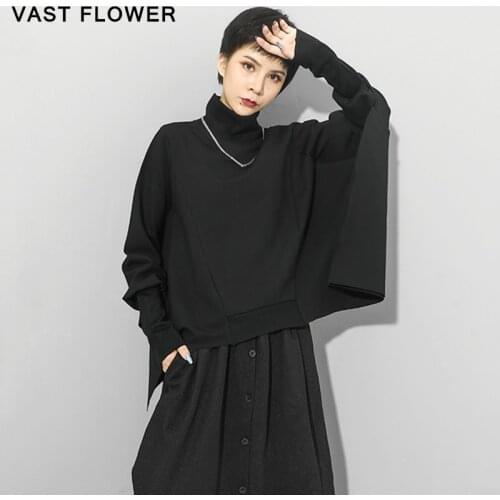 Oversized Women Sweatshirt Pullover Hoodie Fashion Turtleneck Batwing Long Sleeve Black Tops Loose Clothes Autumn Winter 2020