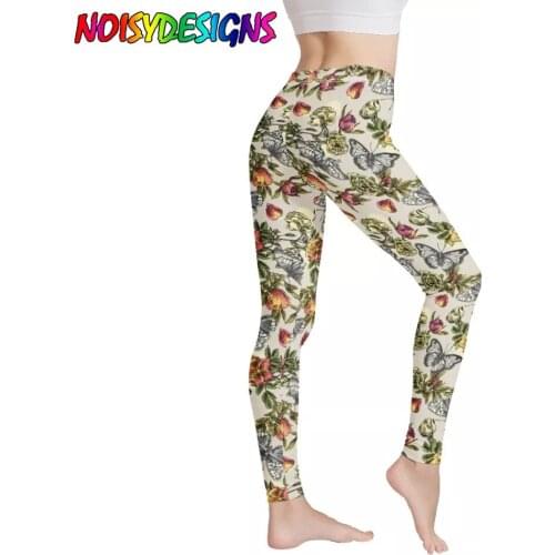 NOISYDESIGNS Butterfly And Flower Prints Tights Yoga Pants Women Leggings Breathable Gym Fitness Push Up Clothing Girl Yoga Pant
