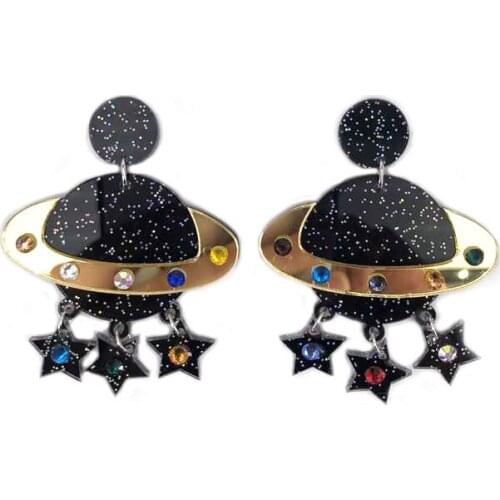 New Black Glitter Star Universe Saturn Drop Earrings for Women High Quality Acrylic Trendy Jewelry Fashion Halloween Accessories