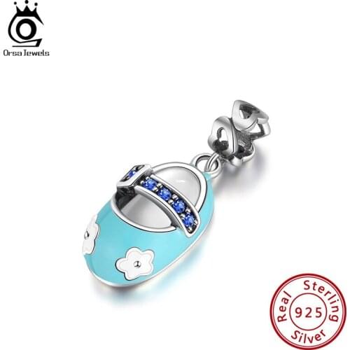 ORSA JEWELS 925 Sterling Silver Charm child Shoes Beads Dangle Charm Fit Bracelets & Bangles DIY Sweet Gift Jewelry CB48