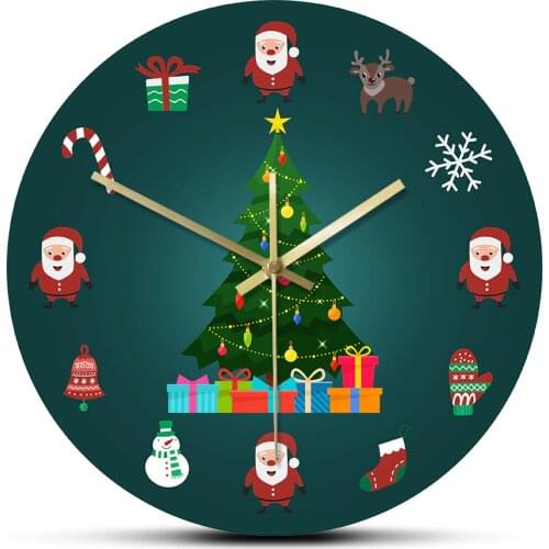 Christmas Elements Holidays Wall Clock Silent Non-Ticking Quartz Christmas Trees Wall Watch New Year Family House Decor