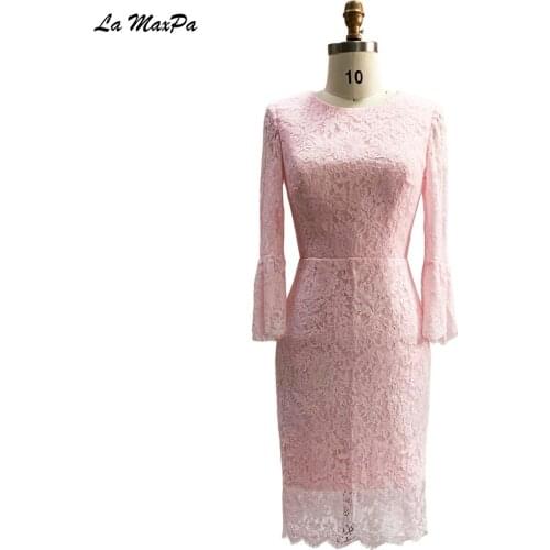 Pink Lace Long Sleeves Bridesmaid Dress CMT108