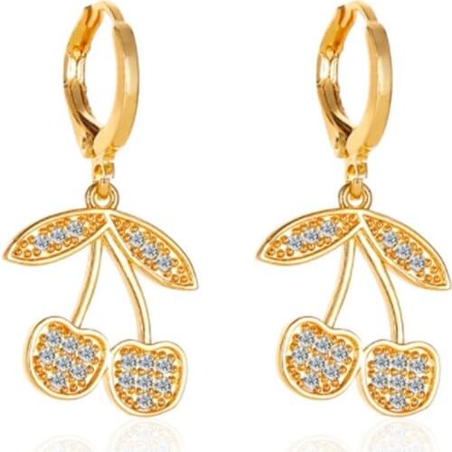 Short Sweet Zircon Cherry Earrings Exquisite Fruit Eardrop Pendant Ear Buckle Jewelry Women Gift