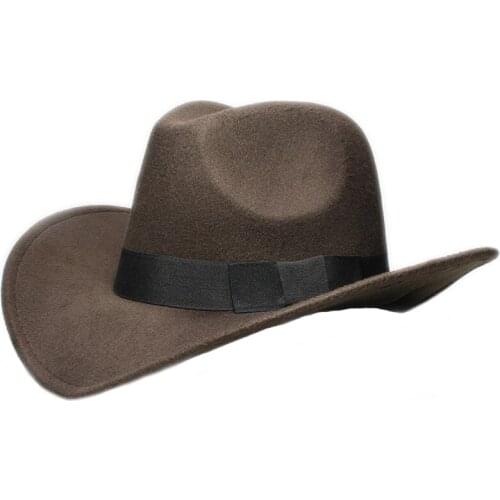 LUCKYLIANJI Wool Felt Kid New Design Western Bull Ribbon Band Trilby Fedora Jazz Hat Cowboy Cowgirl Panama Cap For Children