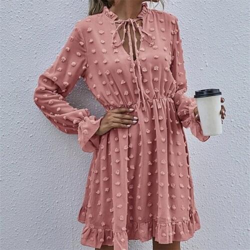 Thorn Tree Fall Women Dress Ladies Chiffon Shirt Dress Women Ruffles Neck Long Sleeve High Waist Mini Summer Dress Vestidos 2021