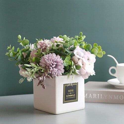 Nordic Ceramic Vase Simulation Flower Ornaments Home Livingroom Furnishing Decoration Crafts Office Silk Fake Flower Pot Artwork