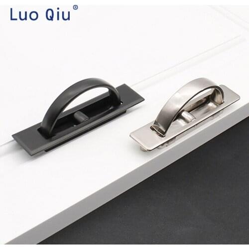Hidden Door Handles Zinc Alloy Recessed Flush Pull Cover Floor Cabinet Handle Bright Chrome Dark Furniture Hardware