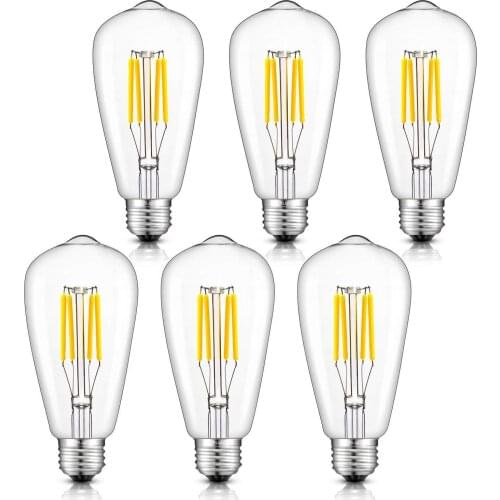 Warm White, 400LM 40W Incandescent Equivalent Vintage ST64 / ST21 LED Filament Bulbs, E26 Medium Base Clear Glass, Pack of 6