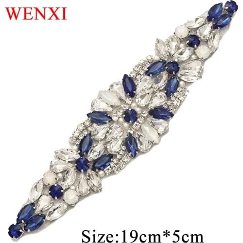 WENXI 1PCS Handmade Rhinestones Appliques Crystal Sewing On Bridal Dress SashRhinestones Applique Accessories WX949