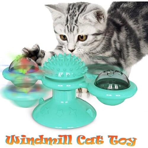 Cat Windmill Funny Massage Rotatable Cat toys With Catnip LED Ball Teeth Cleaning Pet Products