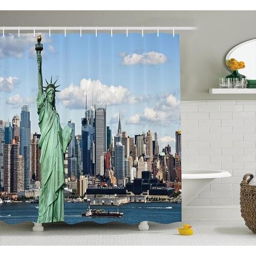 New York Shower Curtain Statue of Liberty in NYC Harbor Urban City Print Famous Cultural Landmark Wall Decoration Curtains
