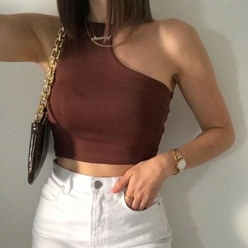2021 Za Summer Fashion Womens Retro Womens Fashion Shoulder Vest Sexy Knitted Irregular Blouse