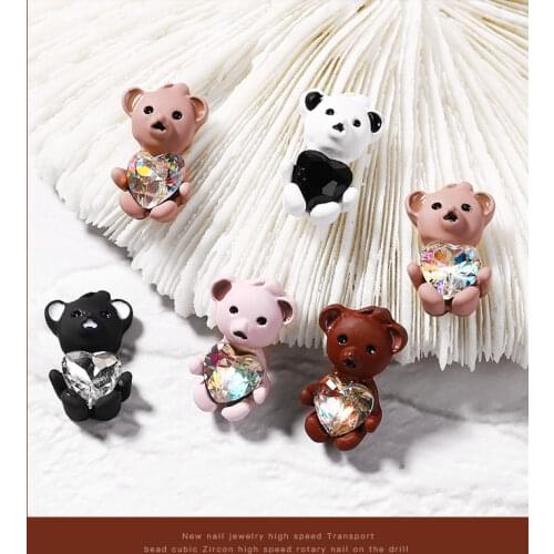 1 PC 3D Bear Design Nail Art Decorations Embracing Heart Diamond Nails Rhinestone Accessories UV Gel Polish Manicure Accessories