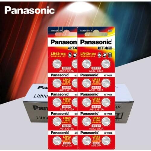 100pcs/lot Panasonic AG12 LR43 186 0%Hg for Watches Toys 1.5V Cell Alkaline batteries For calculator 0%Hg