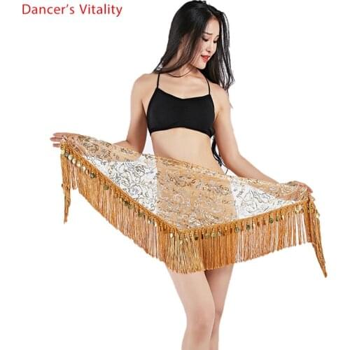 2019 New Dance Clothes Girls Belly Dance Hip Scarf Lace+Gold Coins Dancing Belt Gold and Silver 9 colors