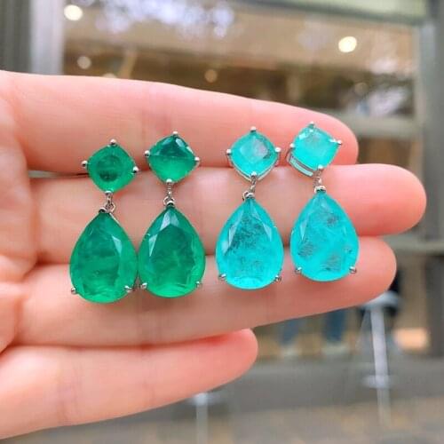 2021Trend Paraiba Tourmaline Emerald Gemstone Water Drop Hanging Earrings For Women Silver Color Modern Party Fine Jewelry Gifts