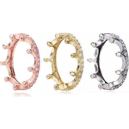 Ajax Womens 925 Sterling Silver Engagement Crown Finger Ring For Teen Girls Luxury Crystal Valentines Day Hot Jewelry