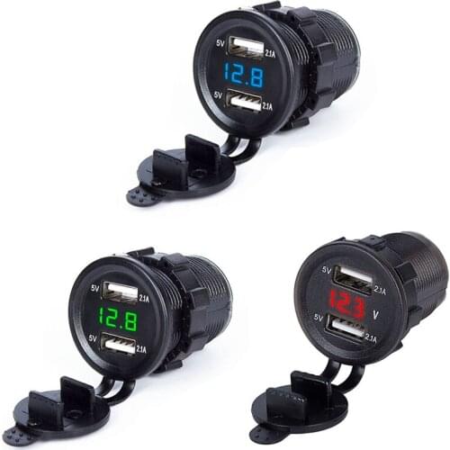 Dual Port Car USB Charger Power Outlet For Ipad Iphone Car Boat Mobile Phones Led Voltage Meter For Car Motorcycle 12V/24V