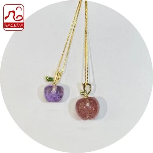 Baceda relieve stress and strain Natural Crystals of Amethyst and Red Strawberry Quartz Necklace with Gift Box Packaging