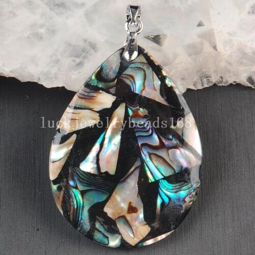 Free Shipping Women Fashion Jewelry 31x40mm Beatiful New Zealand Ablone Shell Art Drop Pendant Bead 1pcs C3642