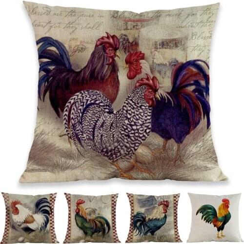 Vintage Style Farm Animals Majestic-Looking Cock Rooster Image Throw Pillow Case Home Sofa Car Decorative Cushion Cover 45x45cm