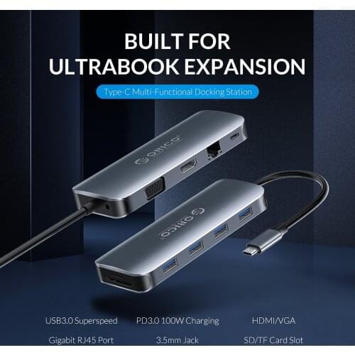 ORICO USB C HUB to USB3.0 HDMI-Compatible VGA 100W PD RJ45 Card Reader Audio Adapter Dock for MacBook Pro USB Docking station