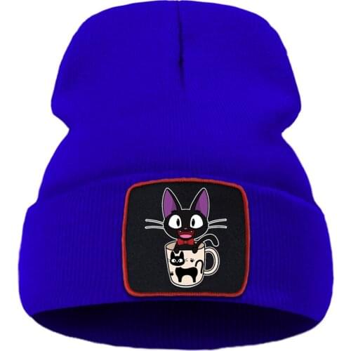 Cartoon Black Cats Kawaii Print 2020 Unisex Cap Flexible Soft Winter Caps Hot Sale Simple Knitted Caps Creative Quality Cap