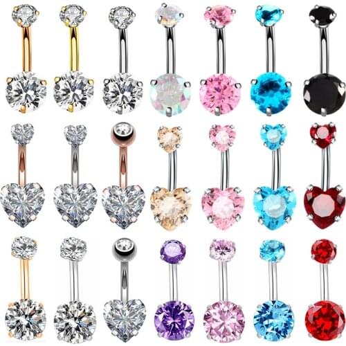 1/2Piece Crystal belly button piercing ring 14G surgical steel zircon belly piercing bar crystal belly ring sexy navel piercing