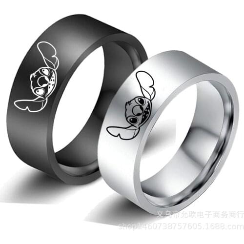 2019 New Arrival Stitch Cartoon Ring Accessories 8mm Cute Stitch Stainless Steel Finger Holder Lovers Rings Jewelry Llaveros