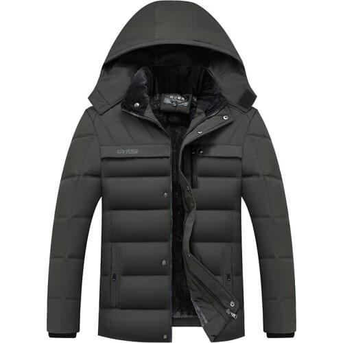 Fashion men cotton jacket Winter Plus velvet lining Thick warm hooded Casual coat Mens Solid color Windbreaker outerwear Parkas