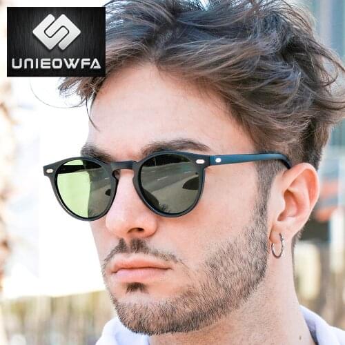UNIEOWFA Retro Round Sunglasses Men Women Polarized TR90 Black Vintage Sun Glasses For Women Men Polaroid Brand Designer 2019