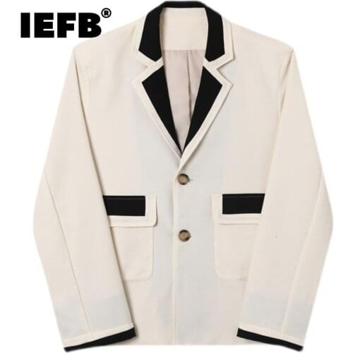 IEFB New 2021 Autumn Contrast Color Stitching Mens Suit Coat Korean Style French Casual Notched Blazer Single Breasted 9Y9275