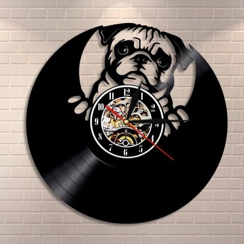 British Dog Breeds Vinyl Record Wall Clock English Bulldog Wall Clock Love My Bulldog Puppy Pug Pet Shop Wall Decor Clock Gift