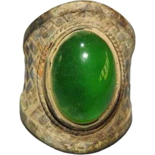 Nepalese Handmade Jadeite Ring Female and Male Opening Creative Retro-Tibetan Ethnic Style