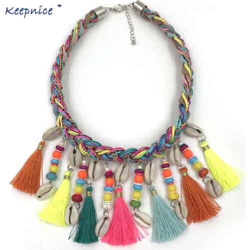 New Bohemian Boho Choker Necklaces colorful tassel pendants Necklaces natural shell beaded Maxi necklace for summer women