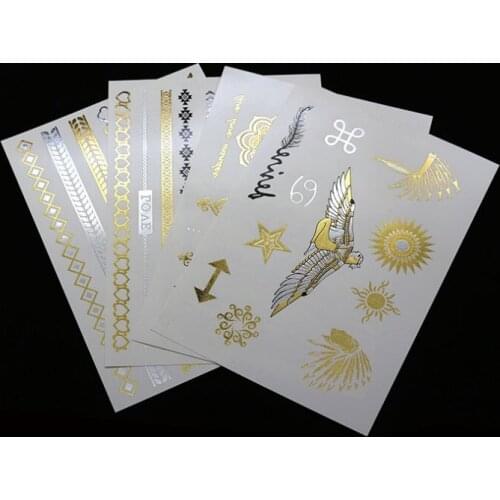 Wholesale 500pcs Gold Flash Tattoo Sticker Metallic Temporary Tattoo Tribal Totem YH 21cm Waterproof Body Tatuajes free shipping